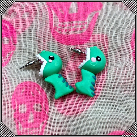 Jewelry - * Chomping Dinosaur Statement Earrings Kawaii *